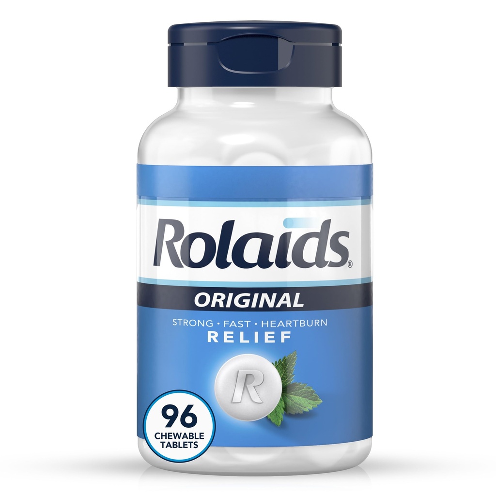 Rolaids Original Strength Antacid, 96 Chewable Tabletler, Mint Flavor, Original Strength Heartburn Relief