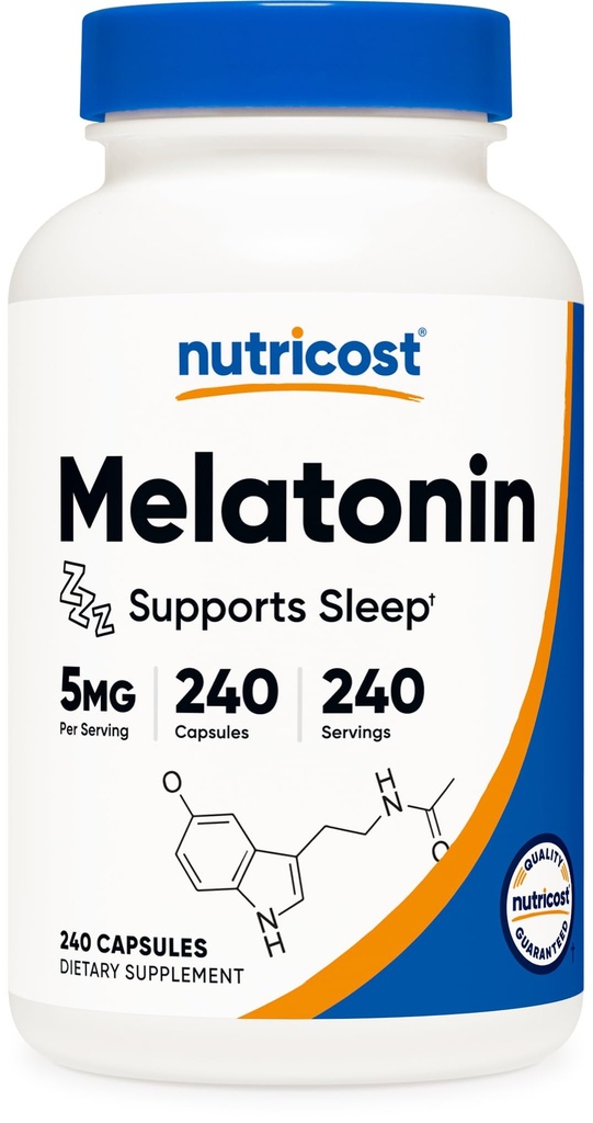 Nutricost Melatonin 5mg, 240 Capsules - 5mg Per Serving, Non-GMO, Gluten Free