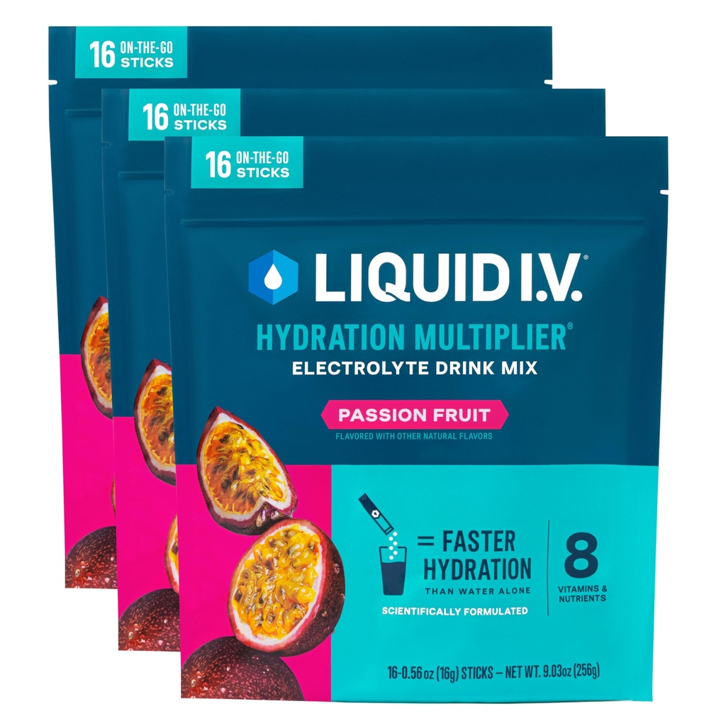 Sıvı I.V.® Hydration Multiplier - Tutku Meyvesi | Elektrolyte Toz İçecek Mix | 3 Pack (48 Hizmet)