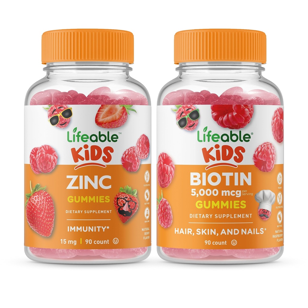 Lifeable çinko Kids + Biotin Kids, Gummies Sche - Great Tasting, Vitamin Supplement, Gluten Free, GMO Free, Chewable Gummy Gummy