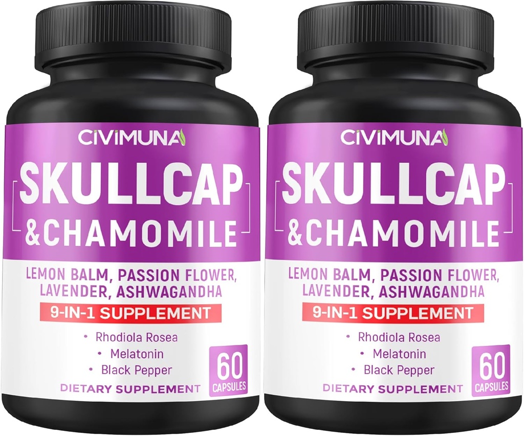 Skullcap Capsules with Skullcap, Chamomile, Lemon Balm and More - 120 Capsules for 4 Months Supply (Pack of 2)