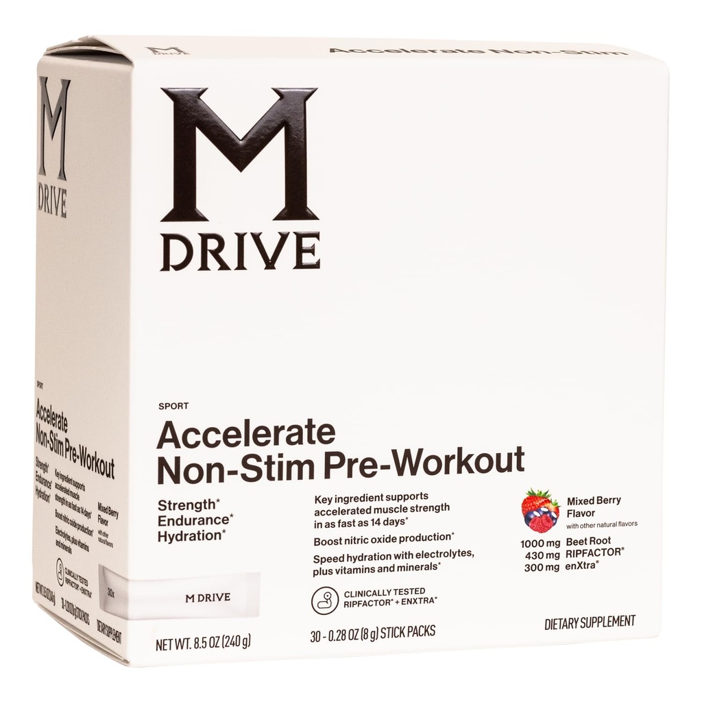 Mdrive Pre-Workout Toz, Single Service Packets, Karma Berry, 30 Count (Non-Stimulant, Karma Berry)