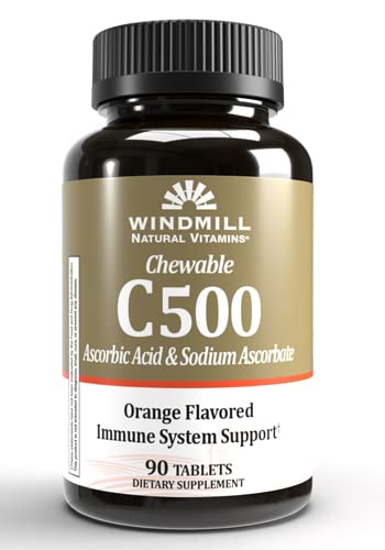 Windmill Health Products Chewable Vitamin C-500, Immune System Support, Potent Antioksis, 90 Tablet, 90 Kont