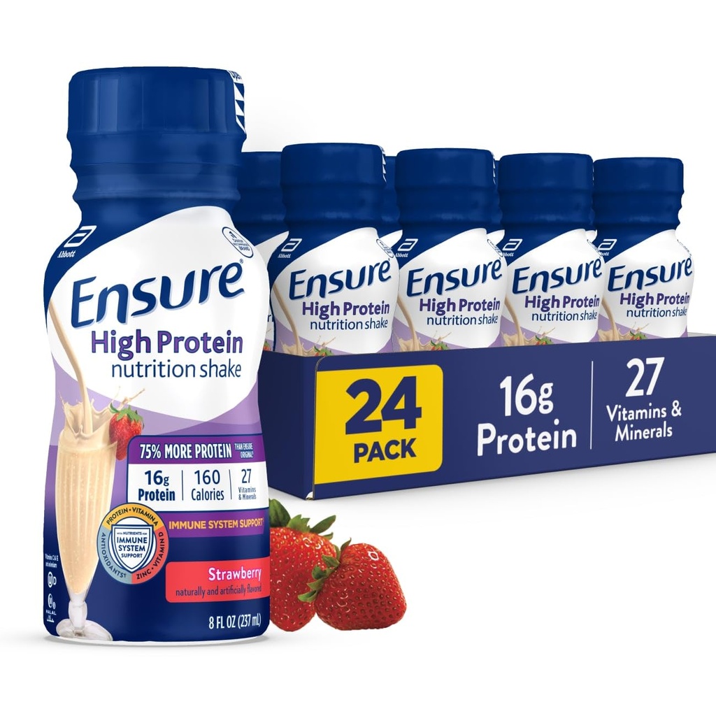 Yüksek protein Strawberry Beslenme Shake'yi sağlamak, içmeye hazır, 16g protein ve 27 Vitamin ve Minerals, 8 fl oz, 24 Pack