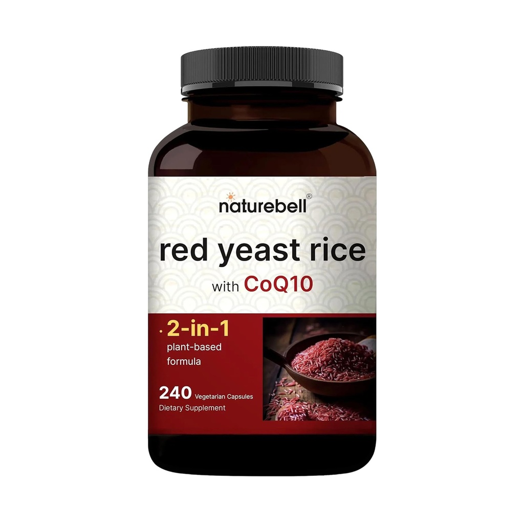 CoQ10, 240 Veggie Capsules ile Red Yeast Rice | Gelişmiş Kalp Sağlığı Herbal Supplement – Enerji ve Kalp Sağlığı için Antioksi Desteği – Non-GMO