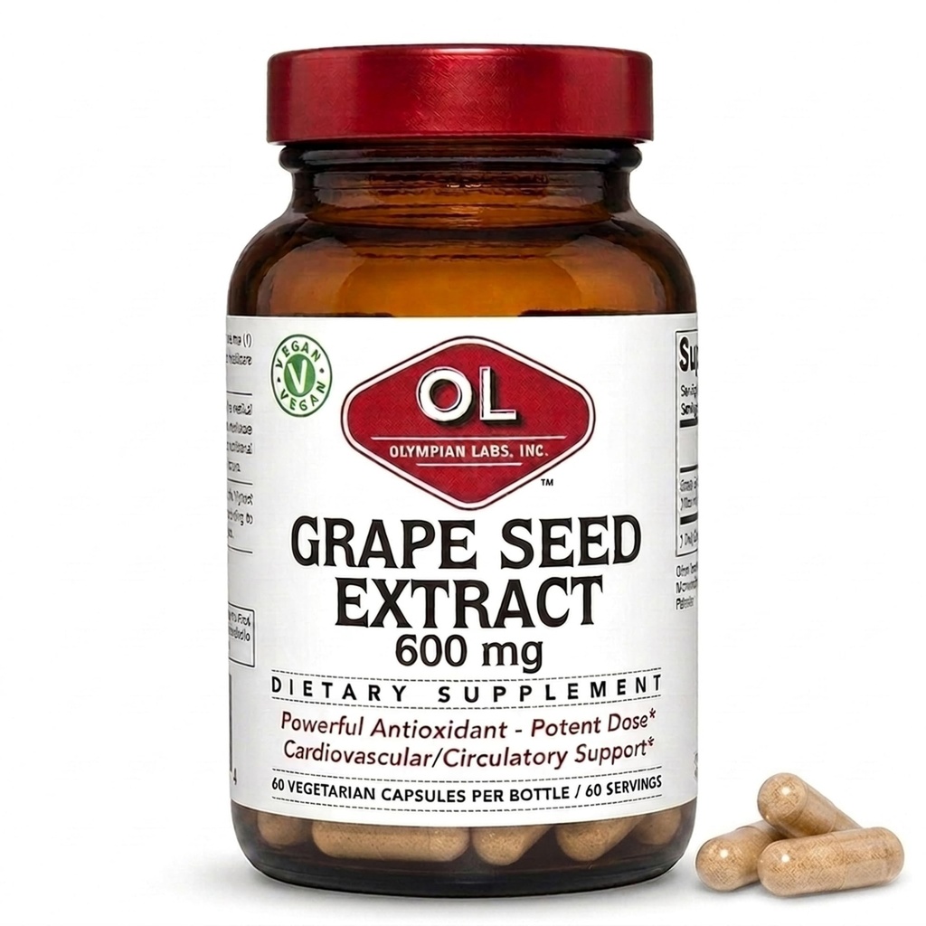 Olympian Labs Grape Tohumu 600 mg, Supports Heart & Immune Health, 60 Count