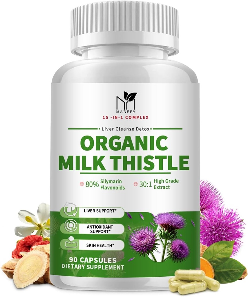 Organik Süt Butle Liver Detox Supplement - 15in-1 Silymarin, Antioksis ve Herbal Mix - 90 Capsules