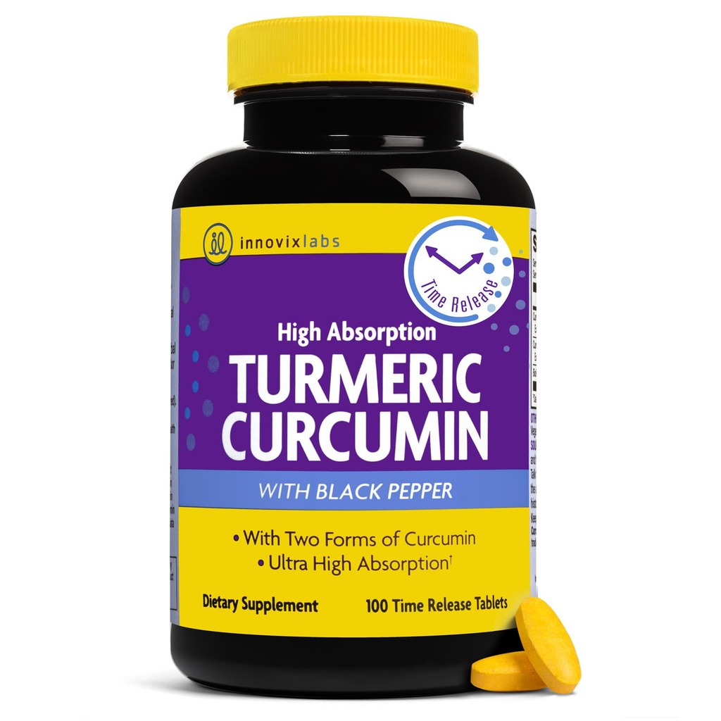 InnovixLabs Turmeric Curcumin with Black Pepper Extract - High Abors Turmeric and Curcumin Supplements with BioPerine, C3 Reduct & Curcumin C3 Kompleksi - 100 Zaman Yayın Tabletleri