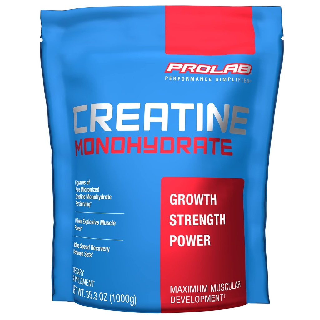 ProLab Beslenme Kreatif Monohidrat Mikronized Toz 1000G, Kas Güçlü, Güç ve Endurance, Hızlı Absorbing, Unflavored, 5000 mg Per Serv (5g) (200 Hizmet)
