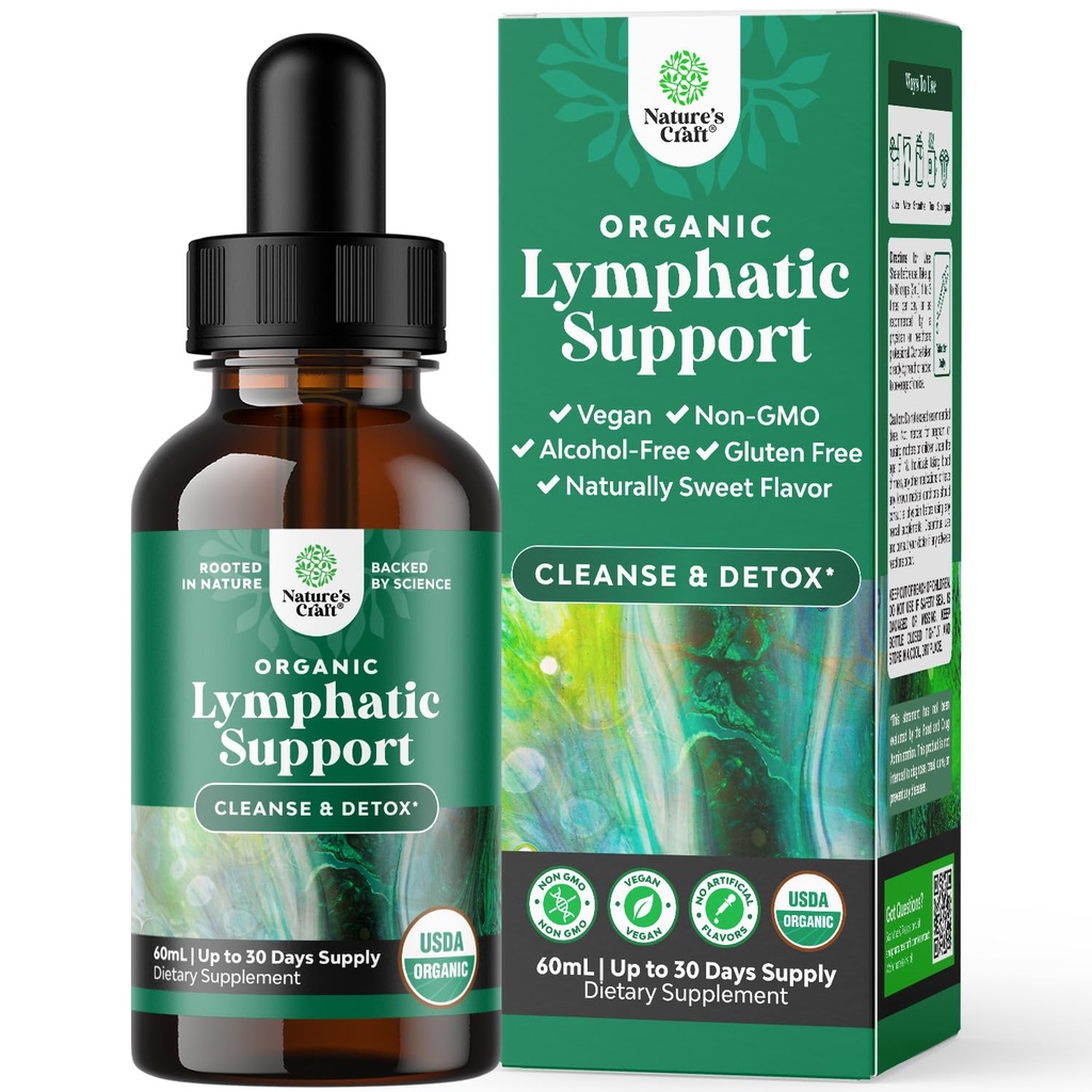 sertifikalı Organik Lymphatic Yükselme Drops - Herbal Lympha Cleanse ve Immune Support Supplement with Echinacea Goldenseal & Red Clover Extract - Vegan Non GMO Alkol ve Şeker Ücretsiz - 30 Hizmetler
