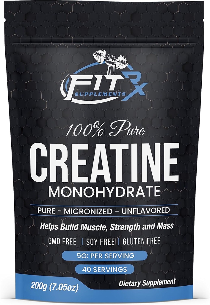 FITRxSupplements.com Tina Puretine Monohidrat Toz - Zero Eklenmiş Malzemeler - No Calories, 5g per Service, Unflavored 40 Hizmet, 200g, Quick Dissolve