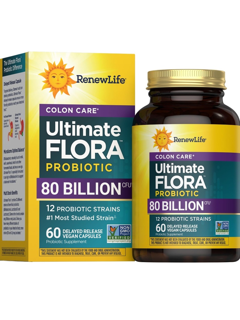 Renew Life Probiotic Colon Care Probiotic Capsules, Daily Supplement Offers Colon Support, L. Rhamnosus GG, Dairy, Soy and gluten-free, 80 Billion CFU, 60 Count