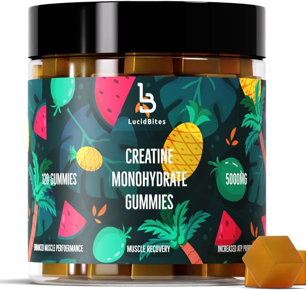 Kretine Monohidrat Gummies – Vegan, Sugar-Free, 120-say, 5000mgt Kre Performansı ve Kas Performansı için Kretin