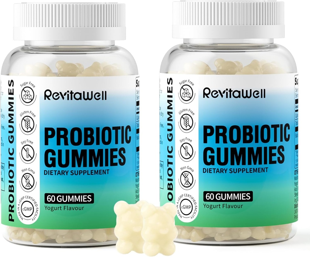 Probiyotik Gummies for Digestive Health and Gut Health, 3.6 Milyar CFU, Sugar Free, Debloat Gummies Probiyotiks for Kids, Women and Men, Yogurt Flavour, 120 Count