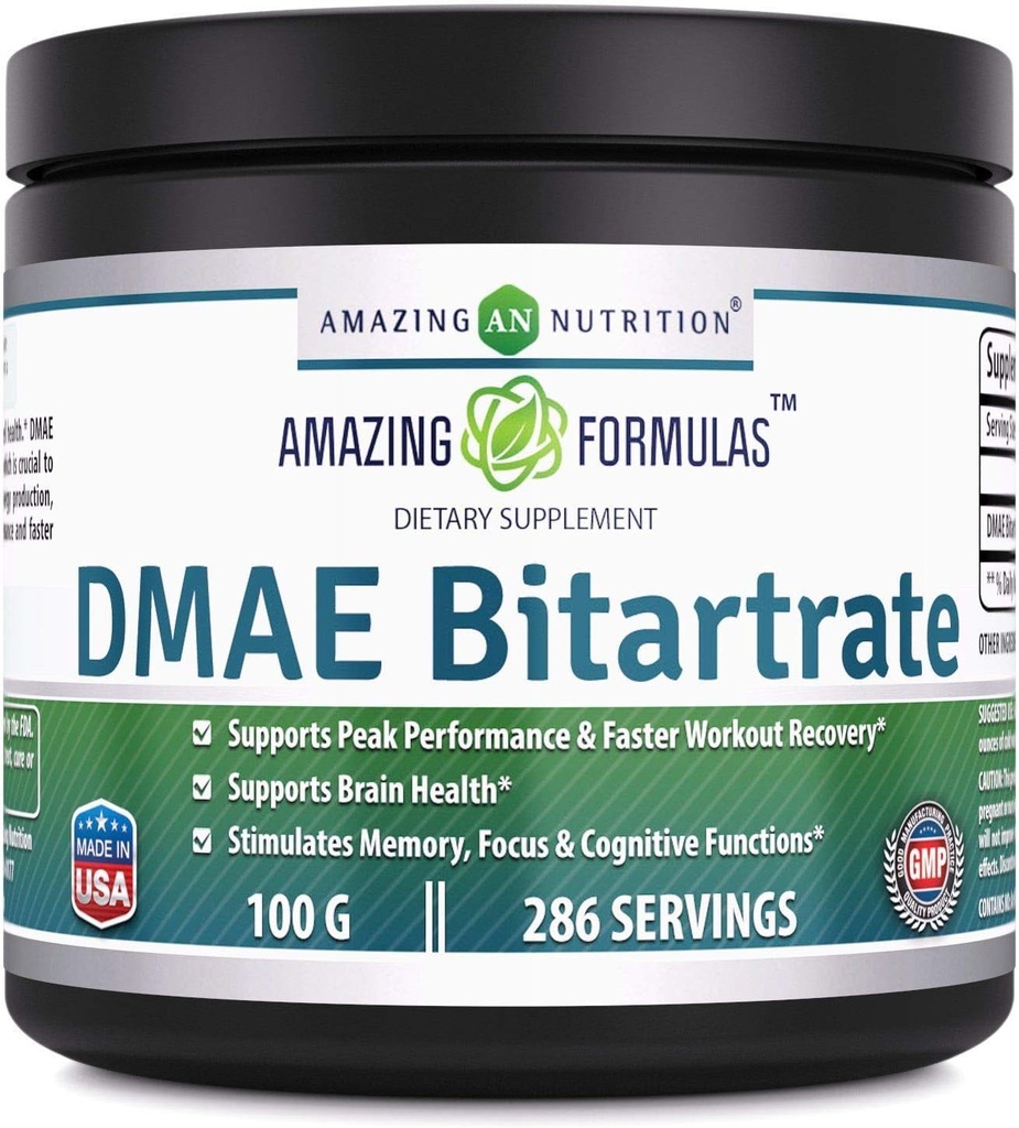 Amazing Formula DMAE Bitartrate Toz Supplement | 100 Grams | 286 Hizmet | No-GMO | Gluten-Free | Made in USA
