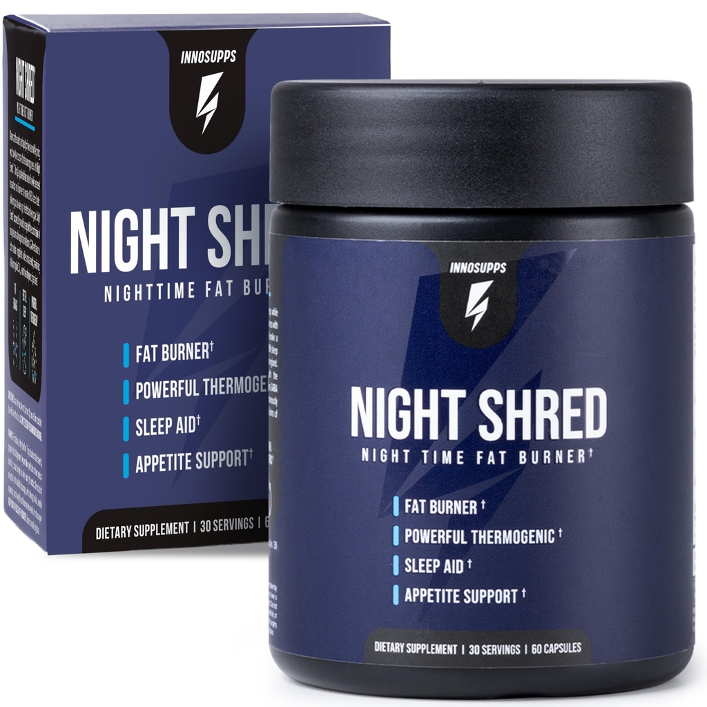 InnoSupps Night Shred Fat Burner ve Doğal Uyku Desteği | Ashwaganda, 5-HTP, CLA, Melatonin | Appetite Suppressant | Kilo Kaybı Destek Gece Şamağı (60 Vegetarian Capsules)