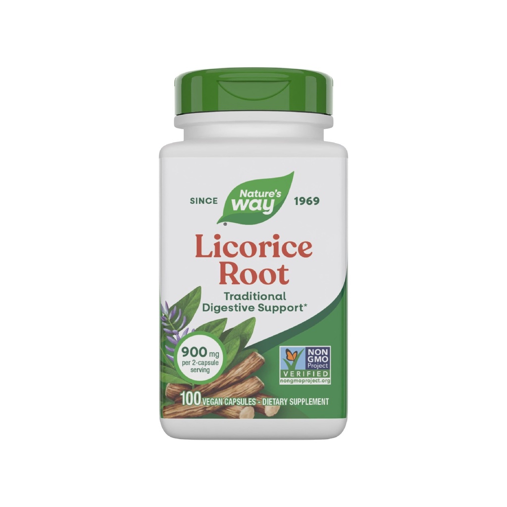 Nature's Way Licorice Root, Traditional Digestive Support Supplement*, 900 mg per 2Capsule Service, Non-GMO Projesi Doğrulanmış, 100 Vegan Capsules (Pazar Mayıs Vary)