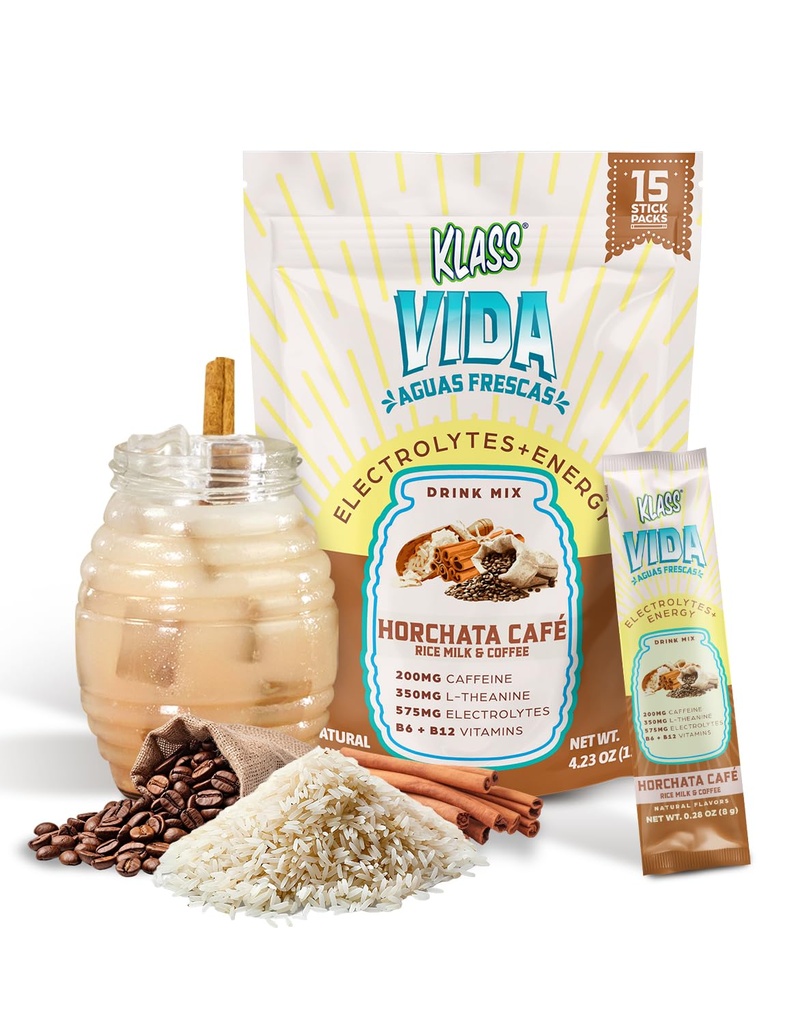 Hydration + Energy Electrolyte Drink Mix - Kahve Horchata Agua Fresca Flavor | Sugar-Free Toz with Caffeine, L-Theanine, Coconut Water & Minerals | 15 Single-Serve Stick Paketleri