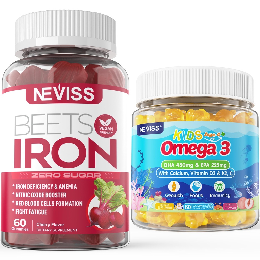 Iron Gummies 2 Pack + Kids Omega 3 Gummies 2 Pack