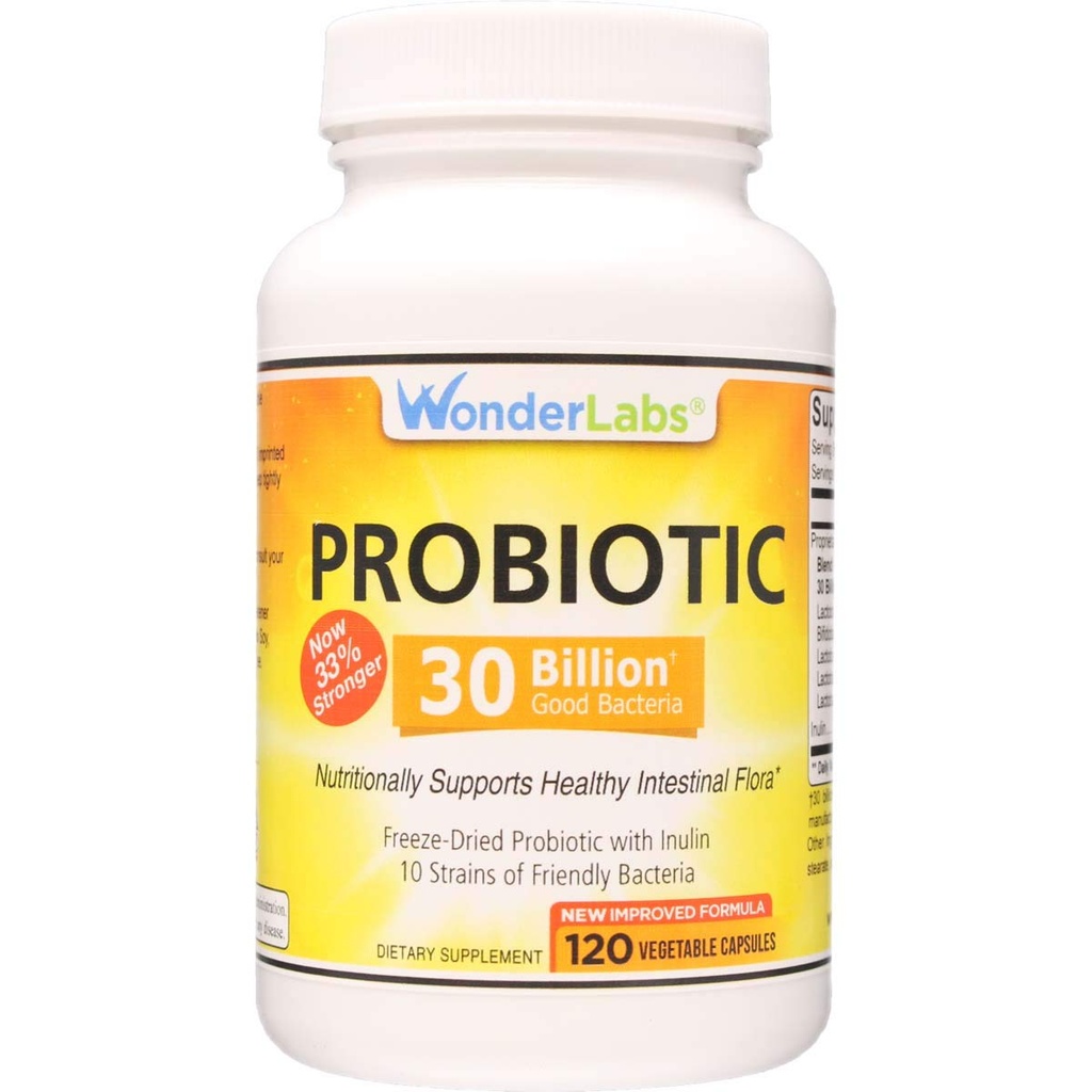 Wonder Laboratories Probiyotik 30 Milyar İyi Bakteri (8 Lactobacillus Strains ve 2 Bifidobacterium Strains), Sağlıklı Digestive System, 120 Capsules