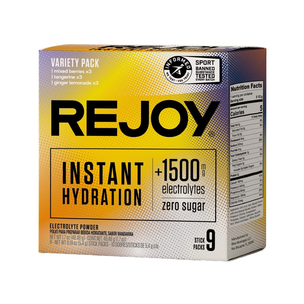 Rejoy – Elektrolyte Toz Paketleri, 9 Sticks – Hydration Drink Mix Supplement – Sugar Free, Keto and Paleo Friendly, Vegan, Non-GMO, Easy Open Single-Serving Stick (Variety Pack)