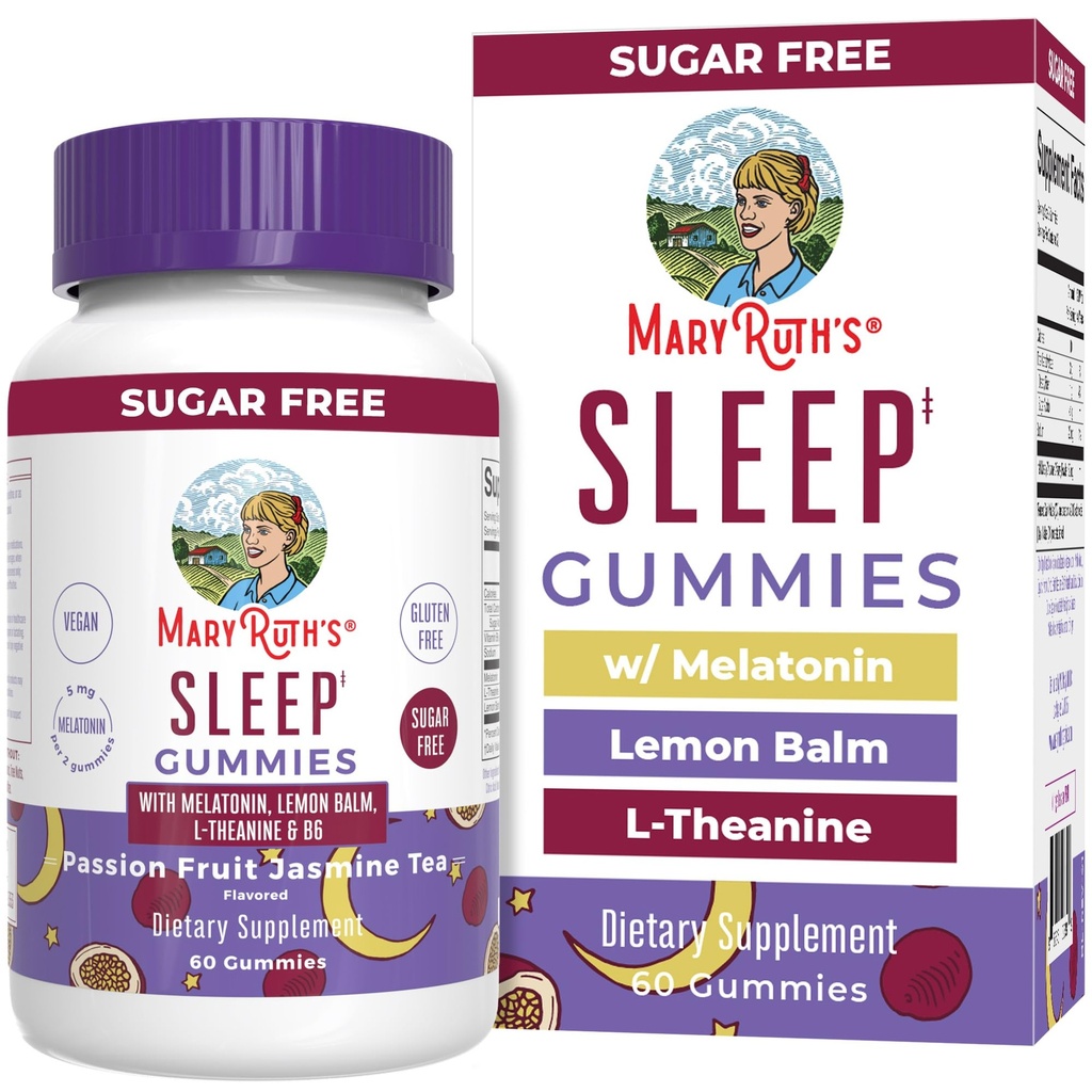 MARYRUTH'S Melatonin 5 mg Sleep Gummy with L-Theanine | Lemon Balm | Vitamin B6 | Sugar-Free | Relaxation | Vegan | Non-GMO | Gluten Free | 60 Count