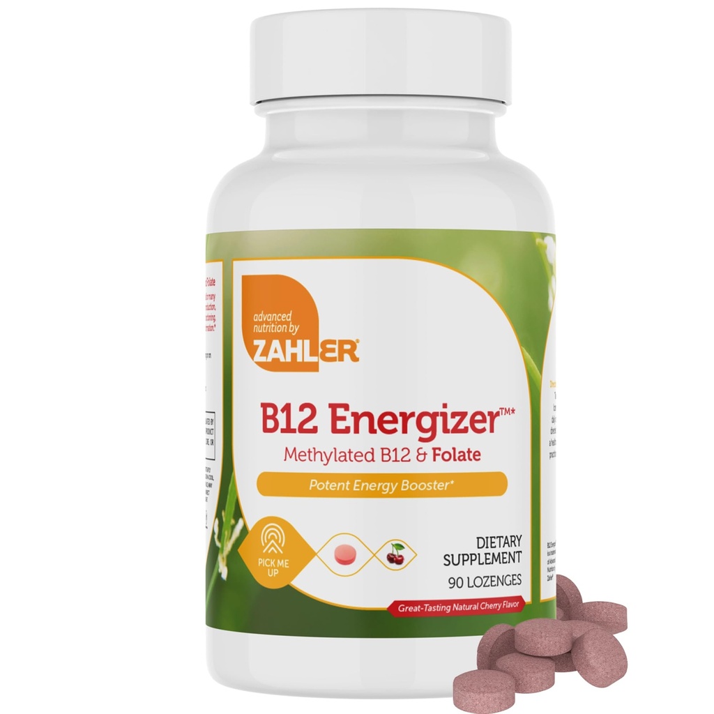Zahler Energizer - Folate and B12 Supplement - Hızlı Dezenler Cherry Flavor Lozenges Dual Vitamin Me12 & Folate Supplement with 1360 mcg Folic Acid + 1000 mcg Torch B12 (90 Count)
