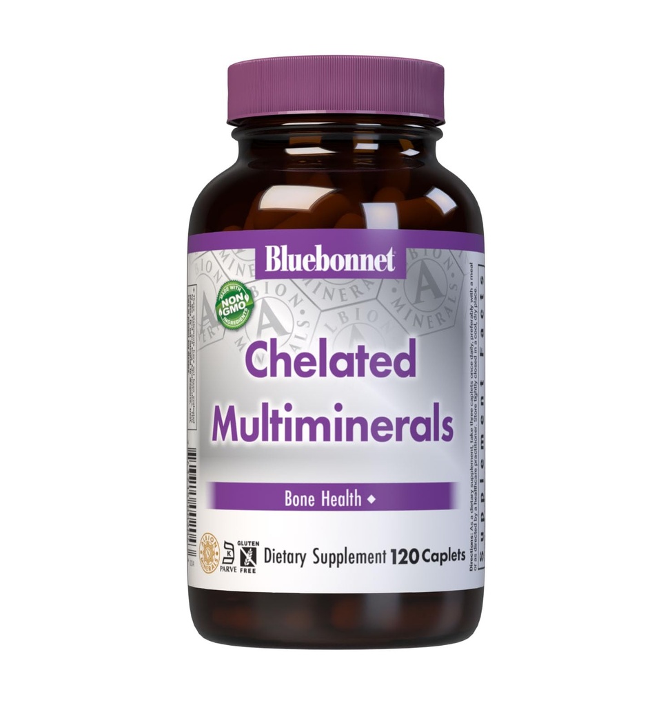 Bluebonnet Beslenme Yüksek Potency Chelated Multiminerals, Albion Chelated Minerals, Soy-Free, Gluten-Free, Non-GMO, Kosher sertifikalı, Süt-Free, 120 Caplets, 40 Hizmet