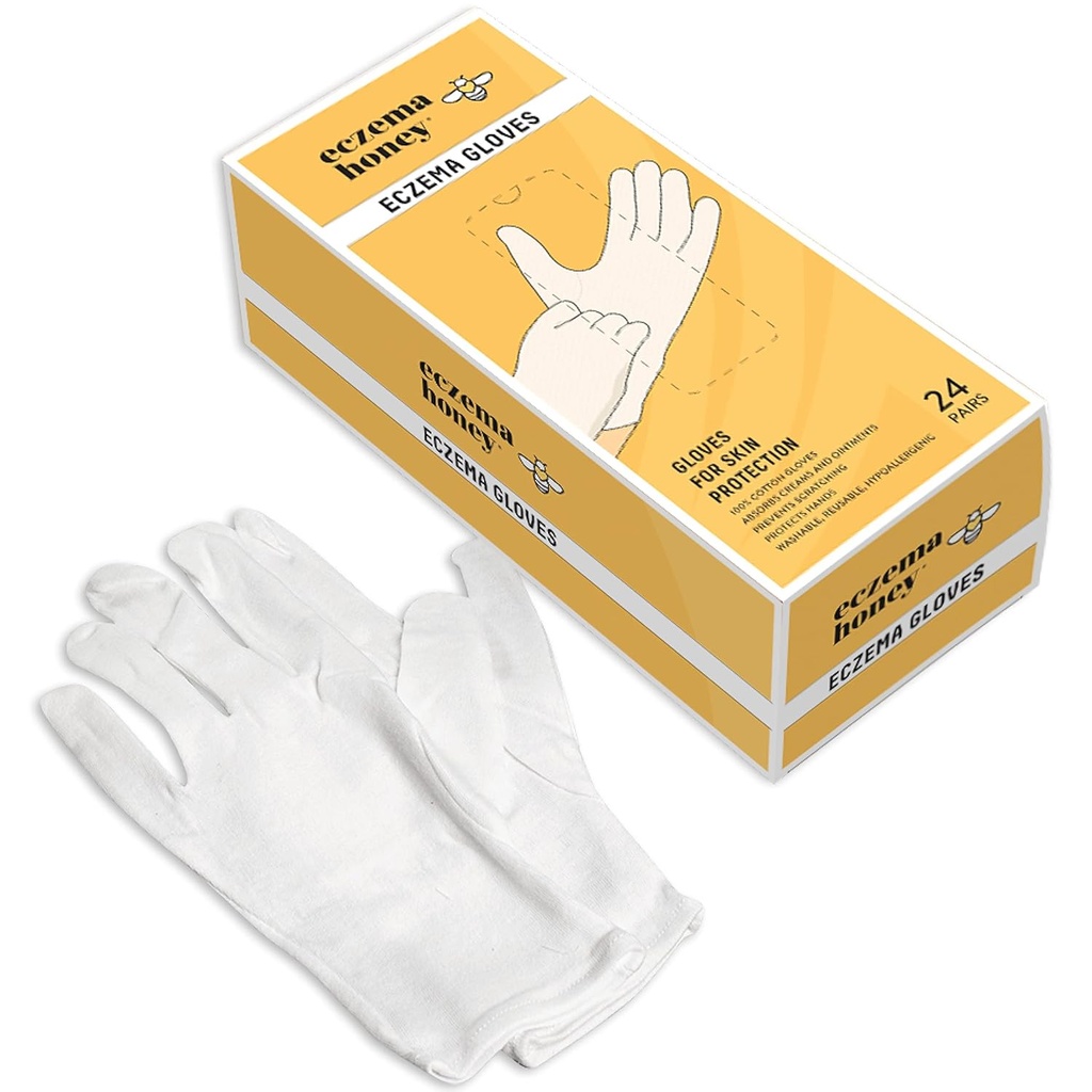 ECZEMA HONEY Premium 100% Pamuk Bıçakları - Çamaşırlanabilir ve Reusable Overnight Kuru Hands Tedavisi - Eczema için Beyaz Pamuk Bıçakları (24 Pairs)