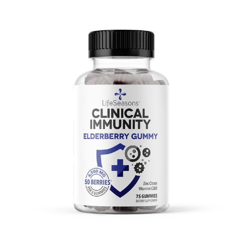 Yaşam Sezonları Klinik Immunity - Yaşlı Gummies - Sağlıklı Bir Immune Sistemini Destekler - 25 Yaşlılık Per Gummy - Maltodextrin-Free - C, D3, çinko & Elderset - 75 Gummies