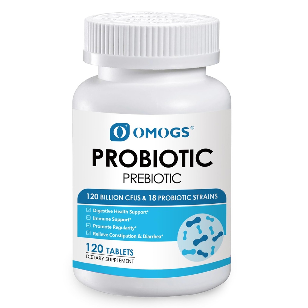 OMOGS Probiyotiks 90 Milyar CFUs 18 Strains, 3 Organik Prebiyotikler ve C vitamini, Kadınlar, Erkekler ve Çocuklar için Nutritional Supplement,Degestive Health,Non-GMO, 90 Tabletler