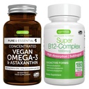 Vegan Omega-3 + Super B12-Complex 1000 Live Vegan Sche, Sustainable EPA & DHA Algae Oil 1340 mg + High Abxia Sublingual Vitamin B12 With Metilcobalamin, Adenosylcobalamin & Hydroxocobalamin, by I