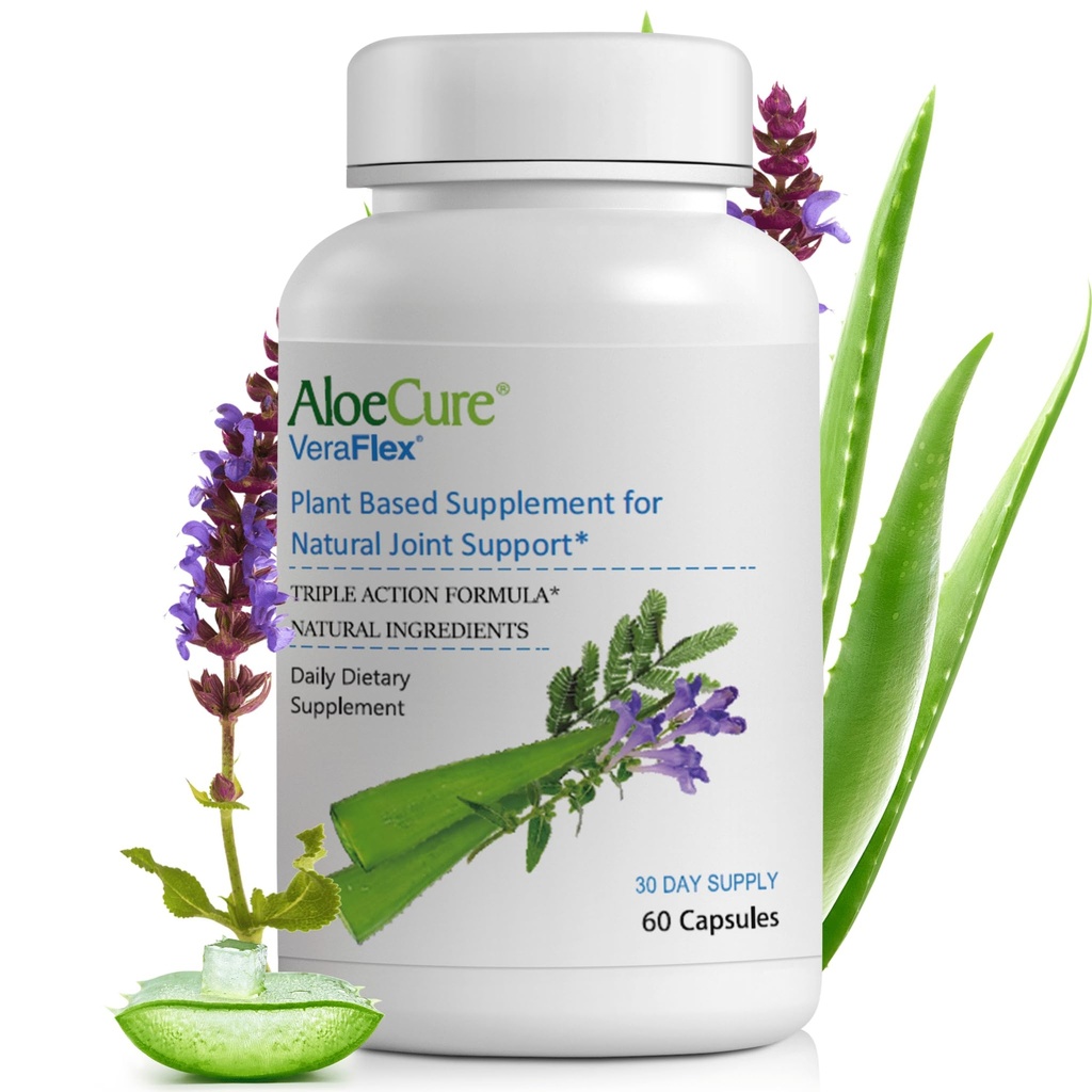 AloeCure VeraFlex Natural Joint Health Supplement with USDA Organic Aloe Vera - Plant-Based Capsules to Support Comfort, Mobility and Flexability - All-Doğal Formula, 60 Capsules
