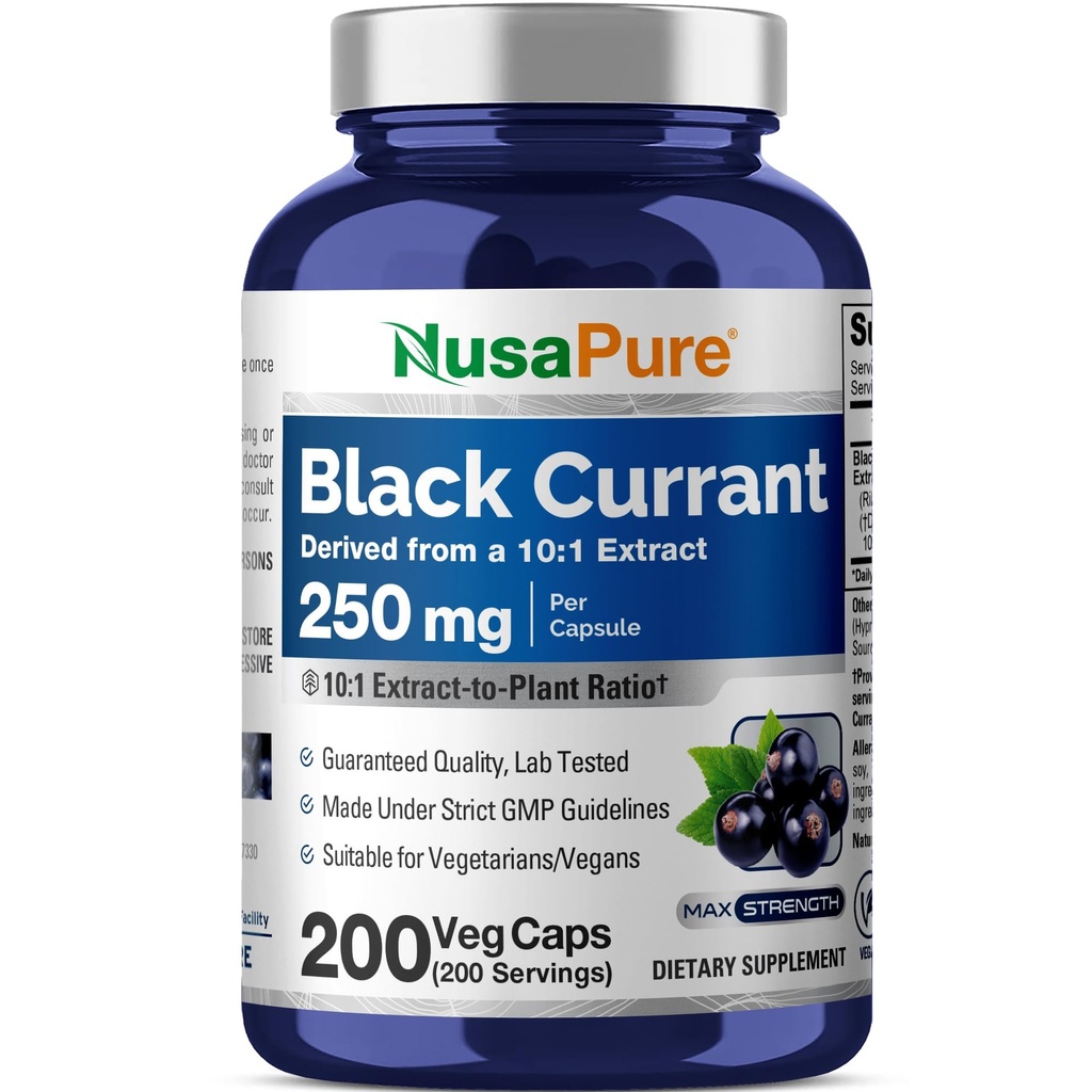 NusaPure Black Currant 10:1 Ekstraksiyon, 250 mg Veg Caps 200 Vegan, Non-GMO