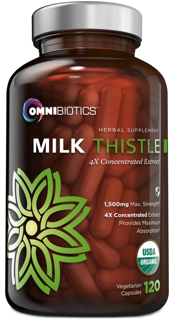 OmniBiotics Organik Süt Butle Supplement 1500 mg – 4X Silymarin ile Yoğun Türleme – Yüksek Potency Liver Detox & Support – 120 Vegan Capsules
