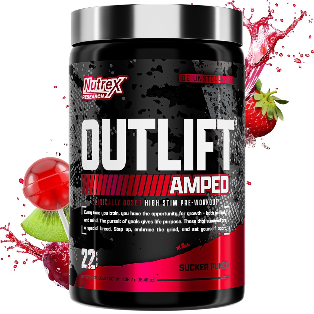 OUTLIFT, Max Dosed YÜKSEK STIM Pre Workout Toz, 6G Citrulline, 3.2G Beta Alanine, Alpha GPC, CognatiQ, Extreme Energy, Massive Pumps, Strength, Electrolytes, Nootropics, Punch, 22 Hizmet