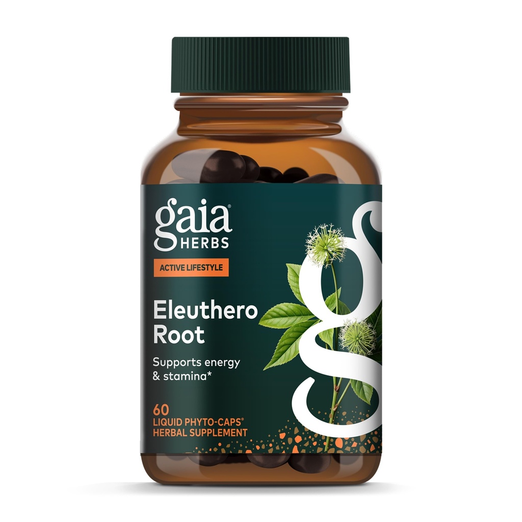 Gaia Herbs Eleuthero Root - Energy, Stamina & mental Endurance Support - Eleuthero Root (Siberian BTC) Adaptogen Herbal Supplement - 60 Vegan Sıvı Phyto-Capsules (30-Day Supply)
