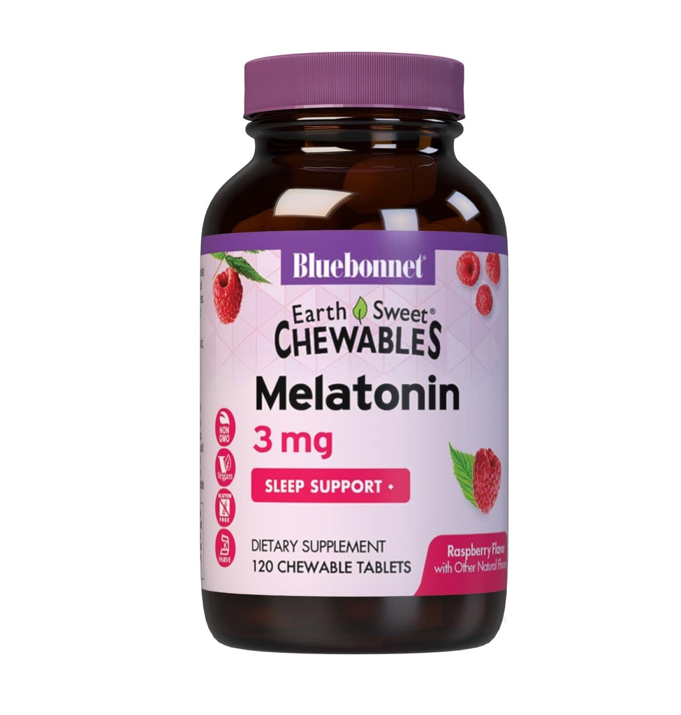 Bluebonnet Beslenme DünyaSweet Melatonin 3 mg Fast-Acting Quick Dissolve Nighttime Relaxation & Restful Sleep Support - Sleep Aid - Gluten-Free, Vegan - Raspberry Flavor - 120 Chewable Tabletler