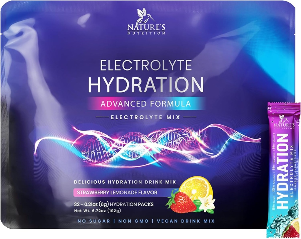 Elektrolytes Hydration Packets - Honda Recovery Toz P properties, Magnezyum, sodyum, çinko & Vitamin C, Sugar-Free, Hydration Electrolyte Liquid Drink Mixes, Vegan, Strawberry Lemon (32 Pack)