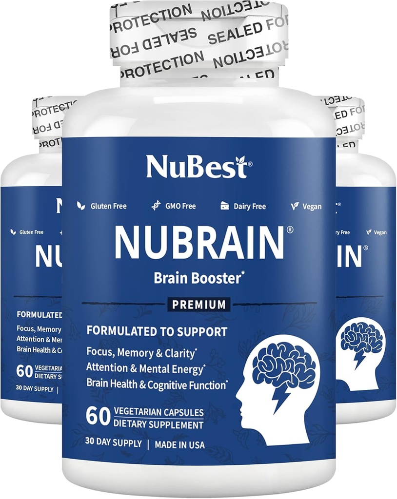 NuBrain - Gelişmiş Beyin Sistemleri - Memory, Focus & Clarity with Vitamin B6, Ginkgo Biloba, Bacopa Monnieri & More - Insanlar ve Kadınlar için Beyin Tamamı - 3 Paket | 3 Ay Supply