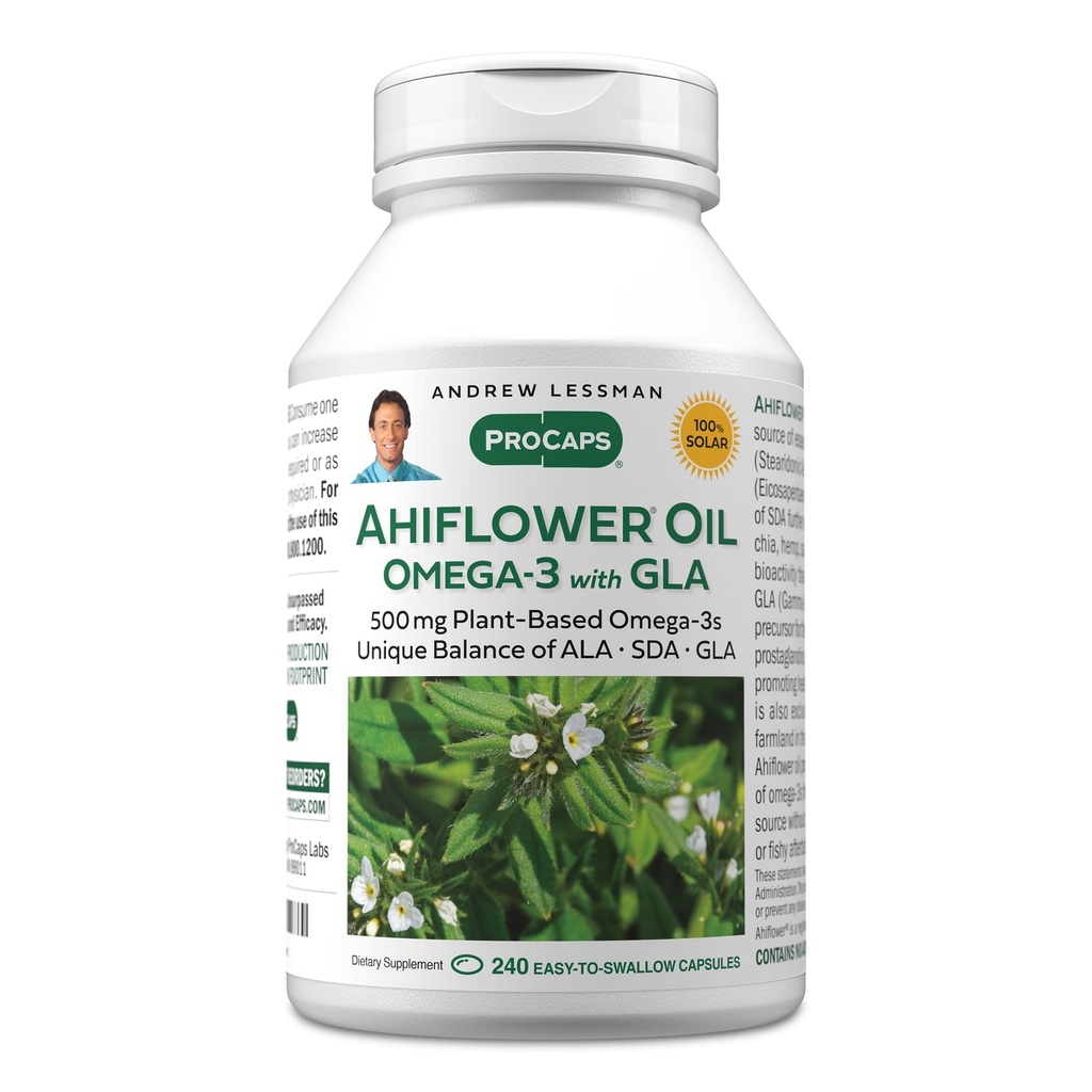 ANDREW LESSMAN Ahiflower Omega-3 ile GLA - 240 Softgels - Benzersiz Dengeli, Omega Essential-3 Fatty asitlerinin Planta Dayalı Kaynağı. Stomach Upset, Contaminants veya Merkür. Swallow için kolay