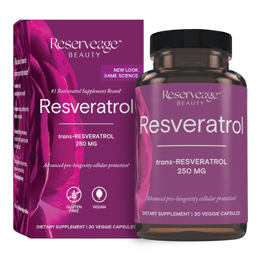 Reserveage Beauty, Resveratrol 250 mg, Antioxy Supplement for Heart and Cellular Health, Supports Health Aging and Immune System, Paleo, Chem, 30 Capsules