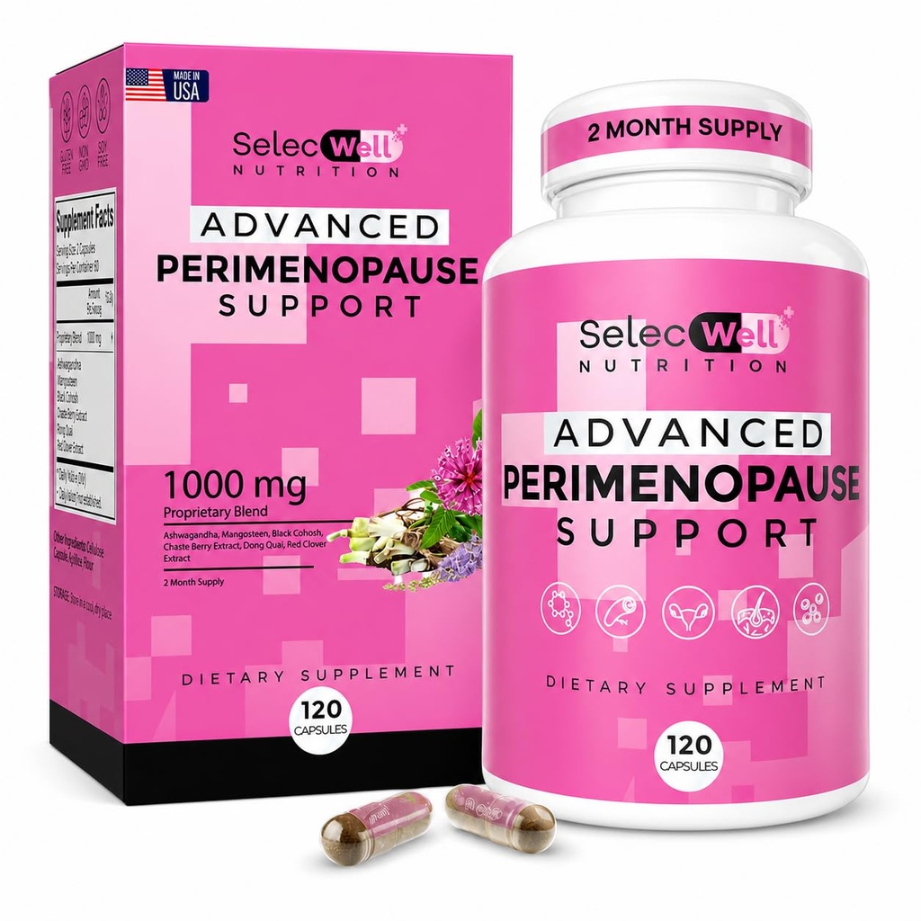 Perimenopause & Menopause Support Supplement for Women – Multi-Symptom Relief with Black Cohosh & Red Clover Isoflavones | Ashwagandha Adaptogen & Herbal Mix | Hormon Denge Desteği | 120 Capsules
