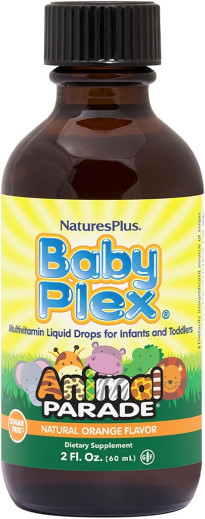 NaturesPlus Animal Parade Baby Plex, Natural Orange Flavor - 2 fl oz, 2 Paket - Bebekler ve Toddler için Sıvı Çokvitamin - Sugar Free, Gluten Free - 120 Toplam Hizmetler