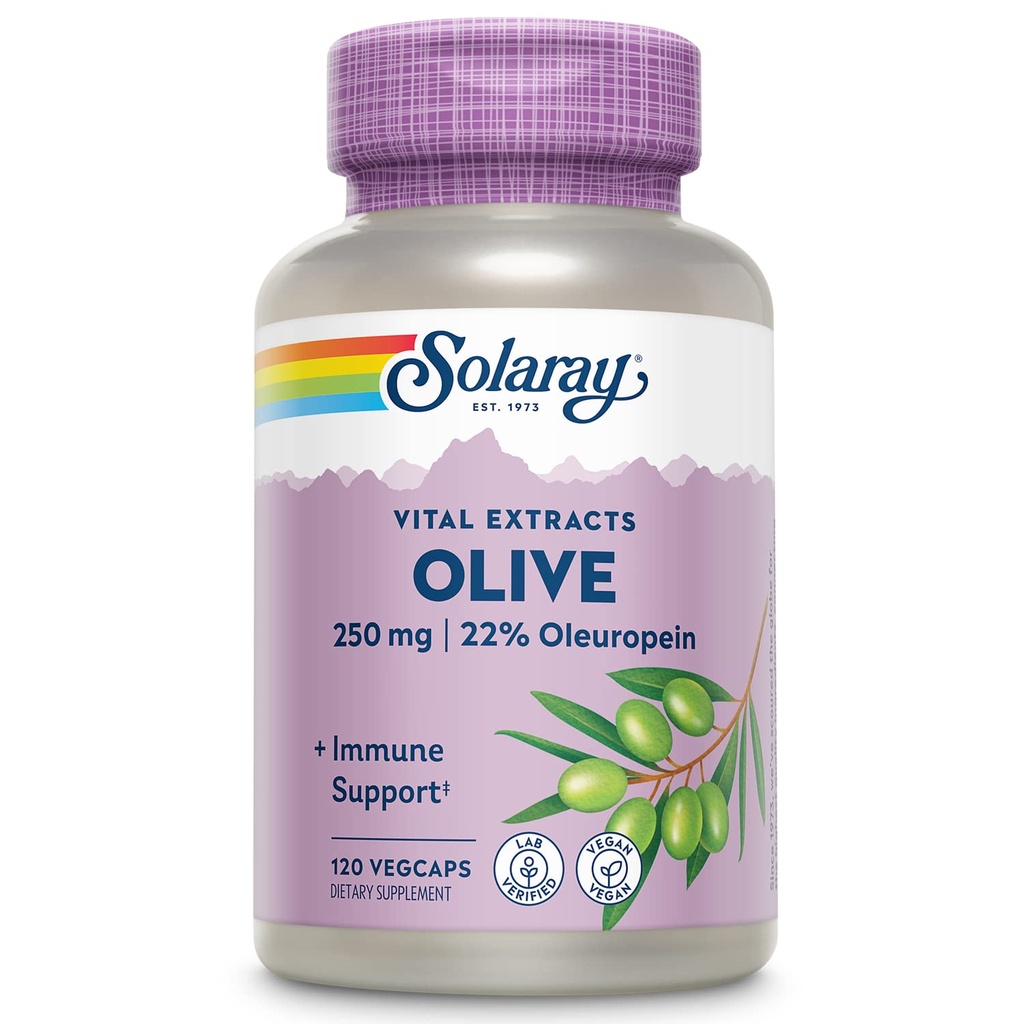 SOLARAY Zeytin 250 mg - Zeytin Yumurtası Capsules% 22 Ol Europein, Plus Lemon Balm - Polifenols Supplement for Wellness Support - Vegan, 60 Günlük Garanti, Lab TY - 120 Hizmet, 120 VegCaps
