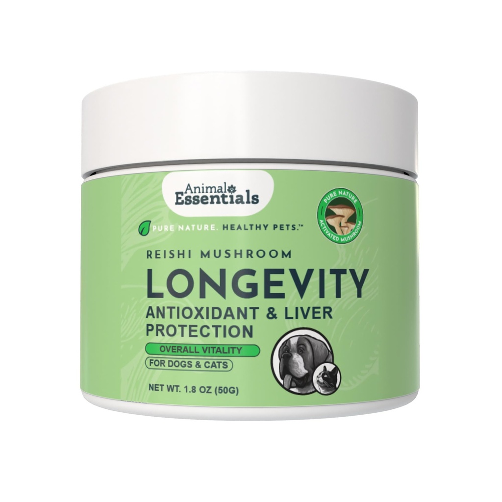 Animal Essentials LONGEVITY Reishi Mushroom Supplement for Dogs & Cats - Sağlıklı Cardiovascular & Liver Function, Supports Long Term Health, Mushroom Toz Ekstraksiyonu, Antioksi - 1.8 Oz (Pack of 1)