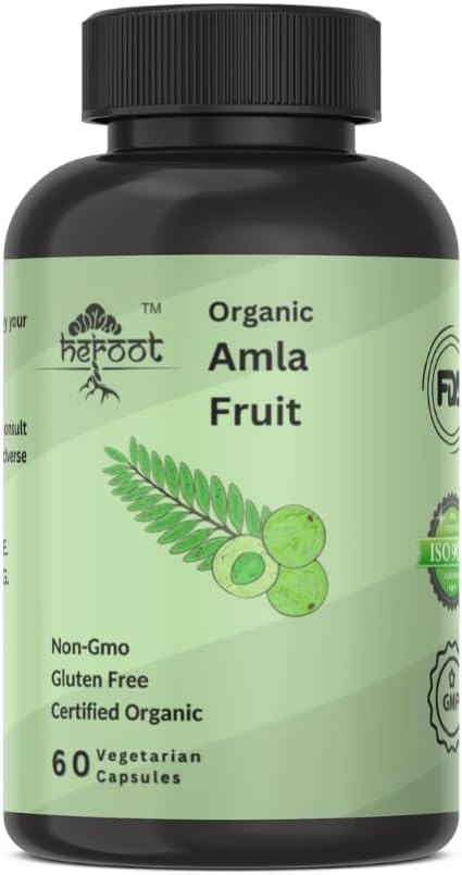 Organic Amla Capsules - Indian Gooseberry for Natural Vitamin C, Support for Skin & Hair 60 Capsules