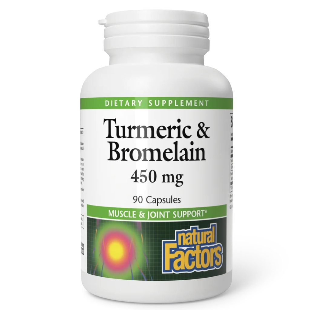 Doğal Faktörler, Turmeric & Bromelain 450 mg, Kas ve Ortak Destek, 90 Capsules