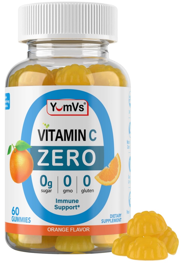 Yum-Vs - Yetişkinler ve Çocuklar için Sıfır Şeker Vitamini - 250 mg VIT C Immune Support Gummy Vitamins - Sugar Free Chewable Vitamin C Gummy Supplement - High Potency Vegetarian Vitamin C Boost (60)