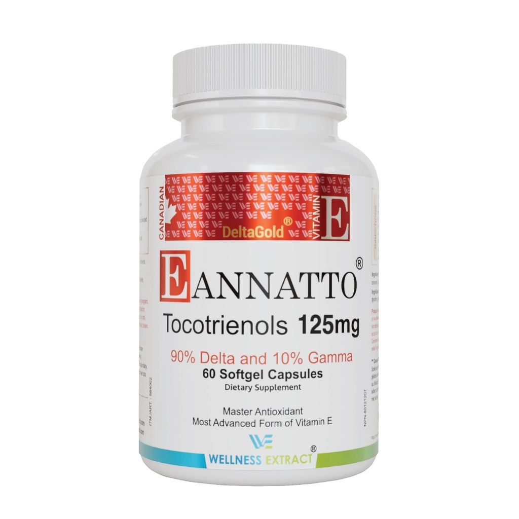 WELLNESS EXTRACT Eannatto Tocotrienols Vitamin E Supplements Tocopherol Free, Non-GMO, Gluten Free & Antioksi (125MG 60 Softgels)